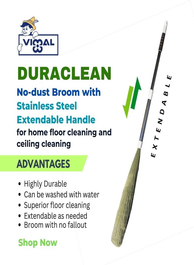 VIMAL Duraclean-SS (Extendable Handle) No-Dust Soft Broom with Extra Refill (1 Pc) for Home/Office/Outdoor Floors & Ceiling Cleaning, Washable Fibers Jhadu with Adjustable Stainless Steel Handle - Image 4